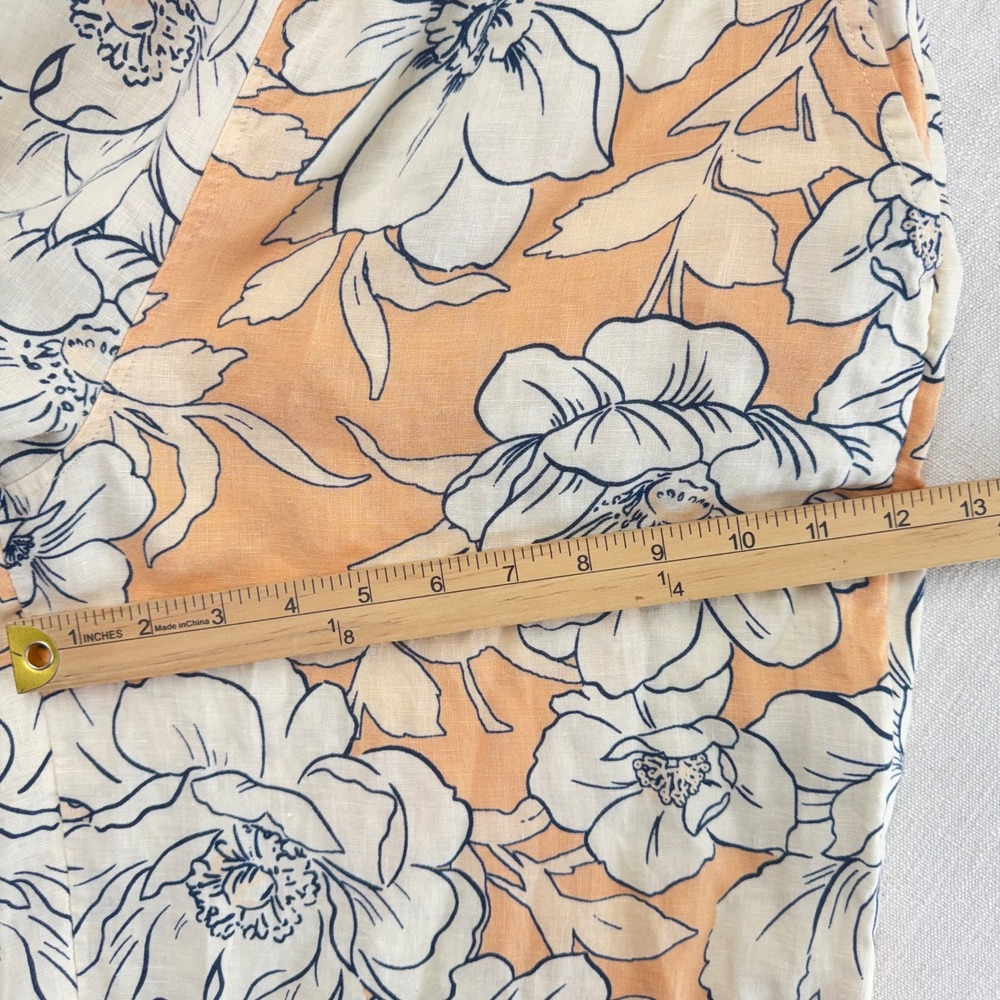 Rachel Zoe 100% Linen Wide Leg Pants Womens Small Peach Floral Pull On Pockets - Picture 12 of 14